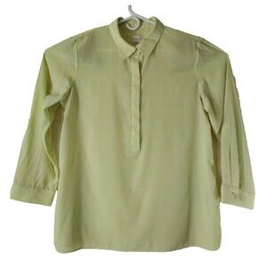 Chico's Shirt Women's XXL Keylime Green Long Roll Tab Sleeve Chiffon.